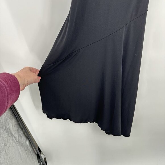 vintage 90s y2k SLINKY BLACK DRESS asymmetrical hem spaghetti strap lbd M - Picture 5 of 9